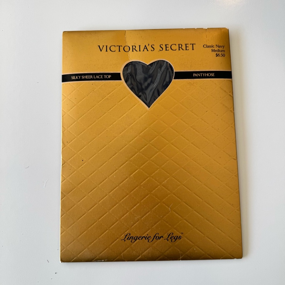 Victoria's Secret Silky Sheer Lace Top Classic Navy Pantyhose MEDIUM VINTAGE NEW